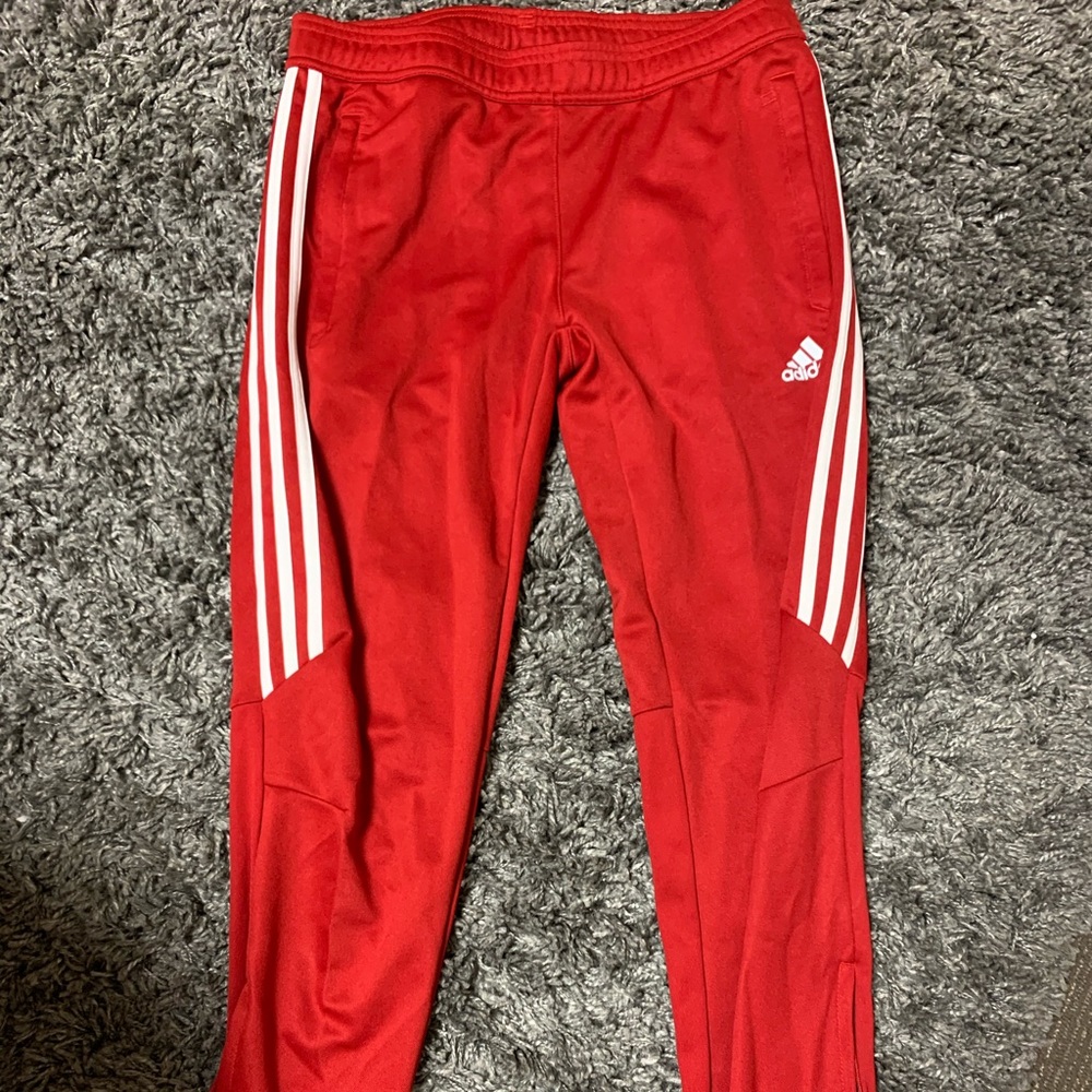 adidas Red Track Joggers with White Three-Stripes